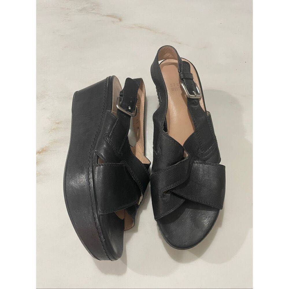 Stuart Weitzman Platform Black Leather Sandals Size 6.5
